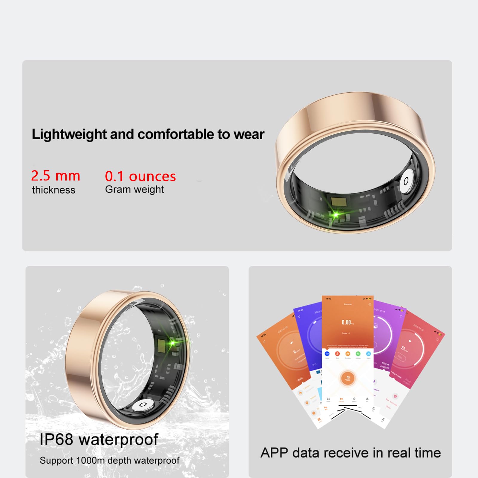 Smart Ring Health Tracker - Fitness Sleep Heart Rate Blood Oxygen Tracker