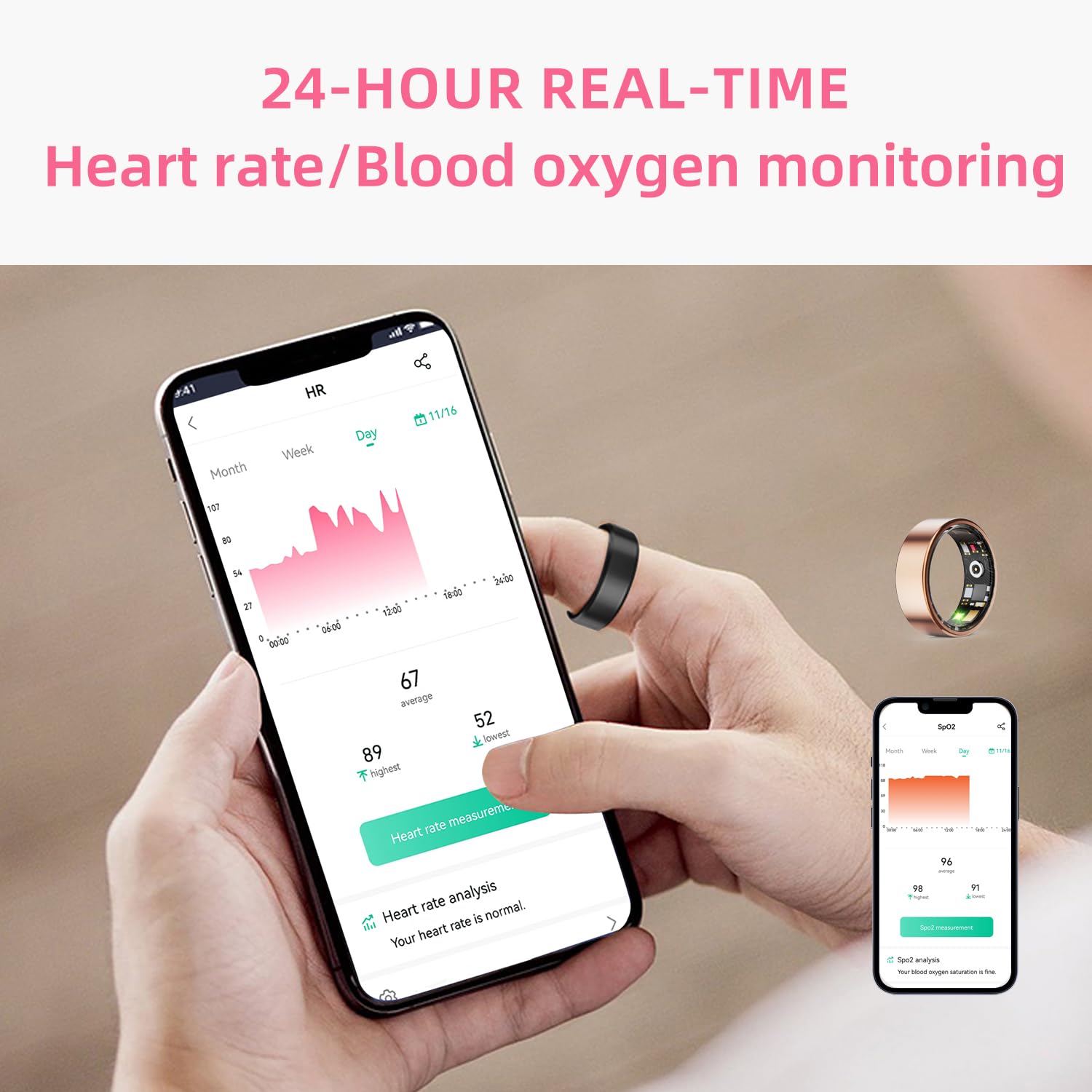 Smart Ring Health Tracker - Fitness Sleep Heart Rate Blood Oxygen Tracker